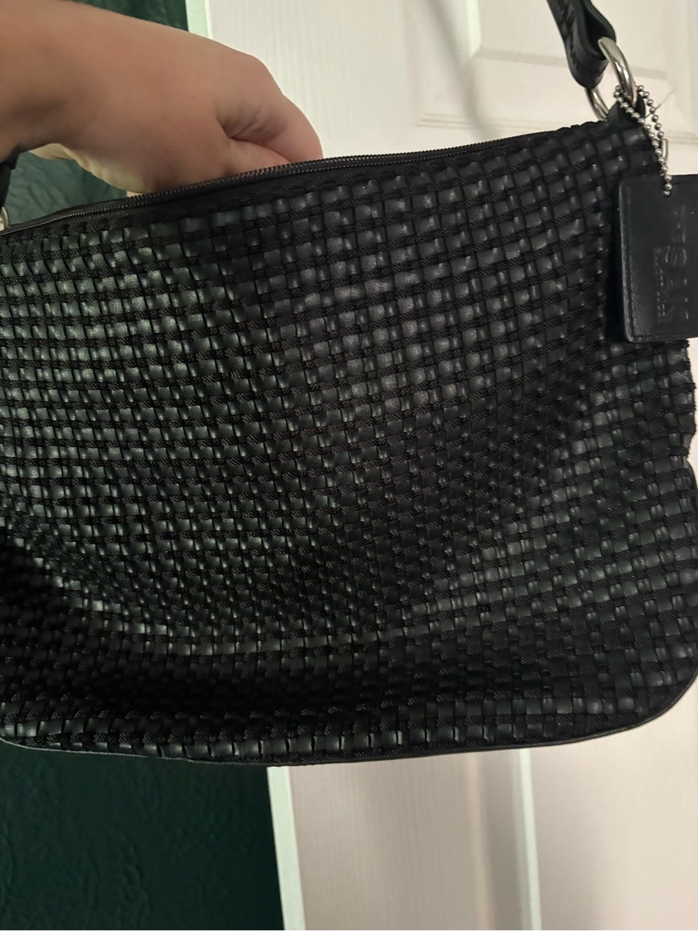 Black Woven Leather Men’s Shoulder Bag